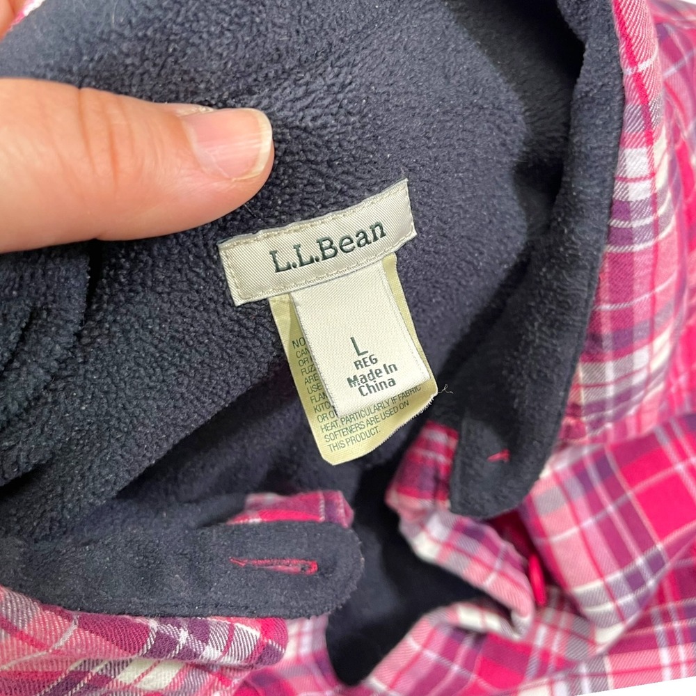 LL Bean L Pink Plaid Fleece Lined Flannel Shirt Jacket Gorpcore Cabin Outdoor - Picture 8 of 9